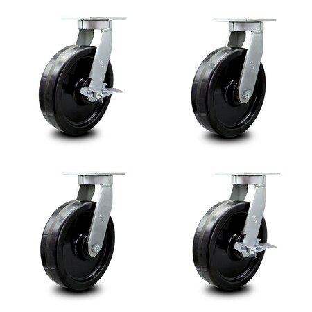Service Caster 12 Inch Heavy Duty Phenolic Wheel Swivel Caster Swivel Locks 2 Brakes, 2PK SCC-KP92S1230-PHR-BSL-2-SLB-2